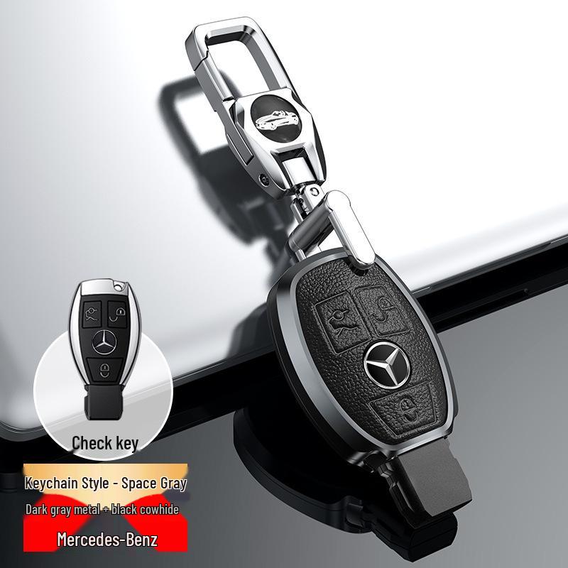 Husă metalică din piele naturală pentru cheie pentru Mercedes-Benz C-Class, E-Class, GLC300L, 260L, E300L, E200