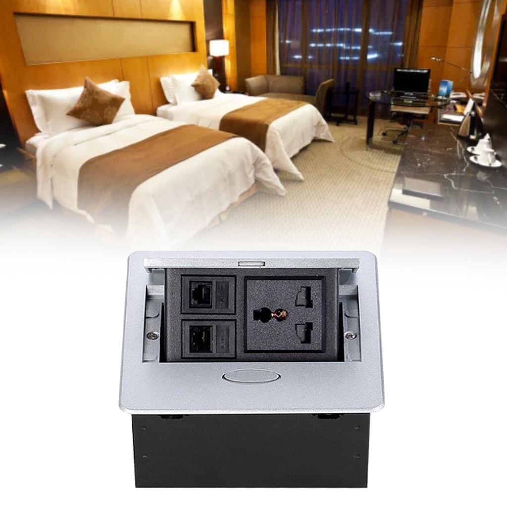 Table Connection Box Conference Room Countertop Desktop Socket Electrical Outlet Strip With 2 Networ