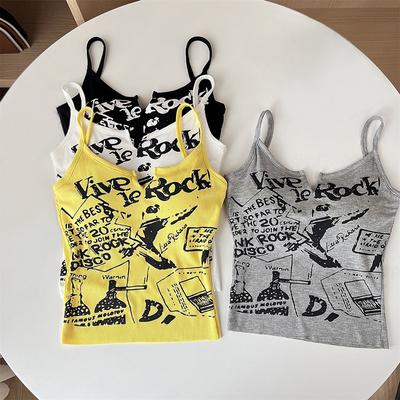 Women's Camisole Crop Top Printed Vest with Chest Pad