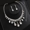Valentine'S Day Gift, European Fresh Temperament Square Water Drop Crystal Necklace Earrings Two-Piece Set