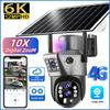 10x Zoom 4G SIM Solar Camera Buiten 6K 12MP Drie Lens HD Nachtzicht IP Surveillance Camera Beveiliging Bescherming PTZ CCTV Cam