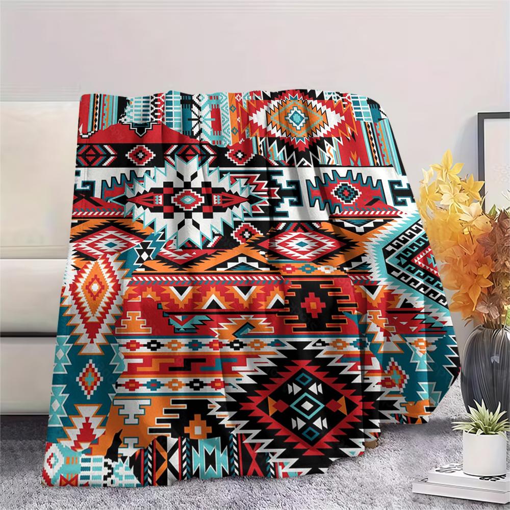 1Pc Native American Pattern Print Flannel Blanket, High Quality Comfortable for All Seasons, Home Decor, Warmth and Comfort, Perfect for Gifts