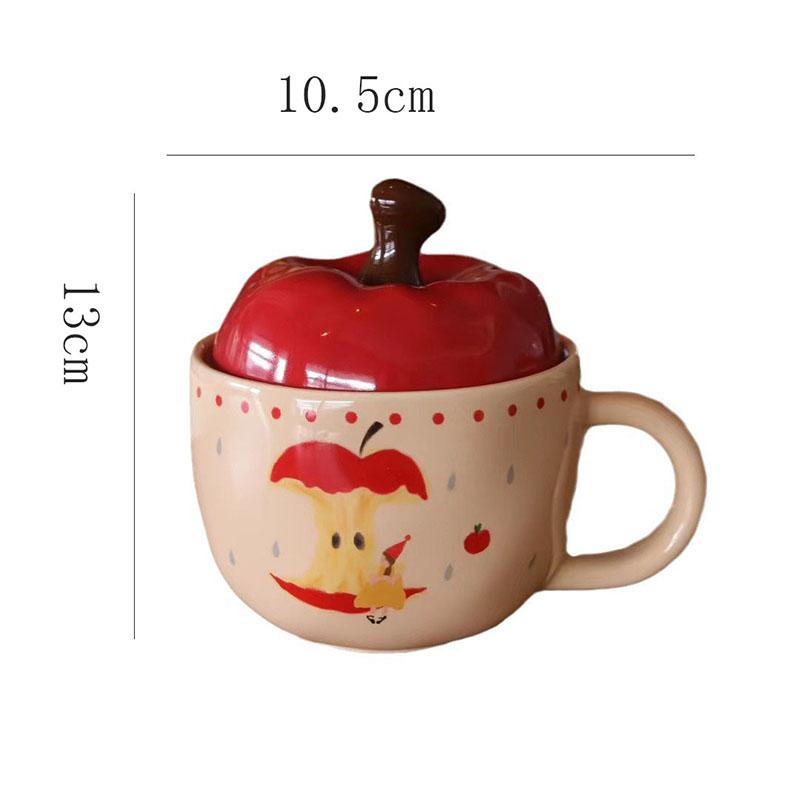 400ml Kreativer Apfelbecher mit Deckel Löffel Keramik Wasserbecher Zuhause Frühstück Milch Haferflockenbecher Paar Wasserbecher Heiligabend Geschenke