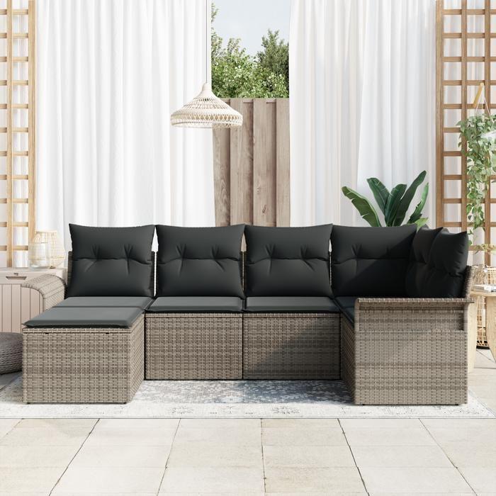 VidaXL ensemble de canapé de jardin de 6 pièces avec coussins gris en poly rotin 3345429