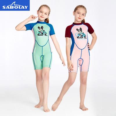 Sharbaolai Children's Diving Suit 2MM Girls 'one-piece Swimsuit Warm Cold Snorkeling Surfing Jellyfish Clothes