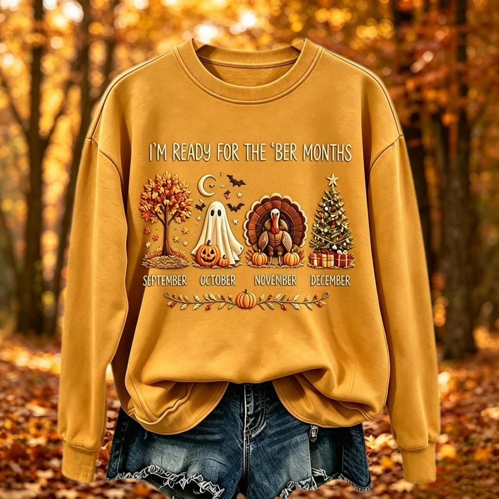 Women's Halloween Printed Long Sleeve Sweatshirt Casual Pullover Top