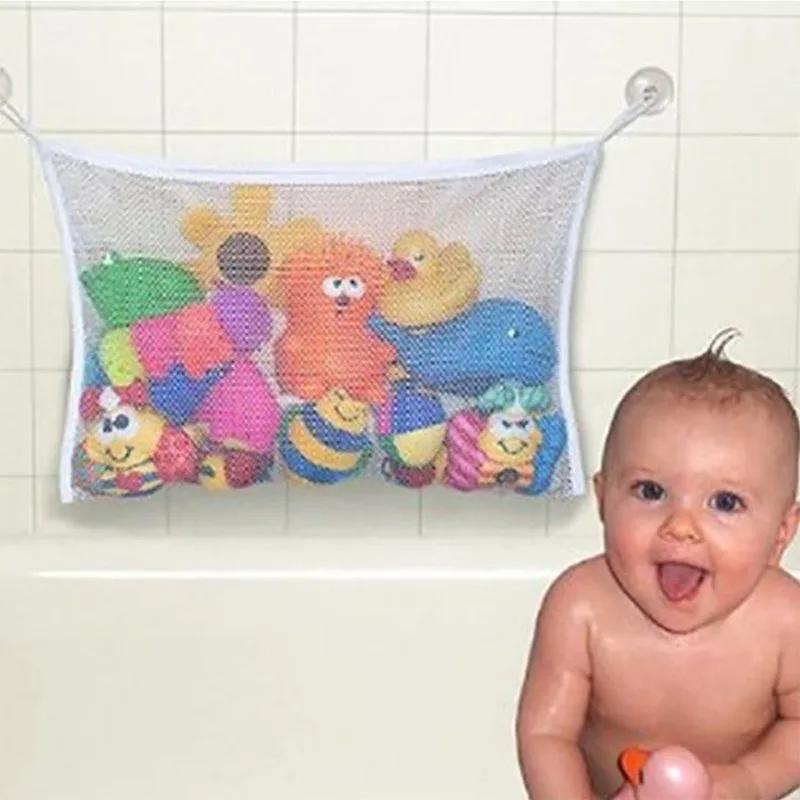 Bath Toy Net Kids Bath Tub Toy Holder Corner Mesh Bag, Baby Bathtub Storage Organizer Toddler Shower With 2 Adhesive Wall Hooks
