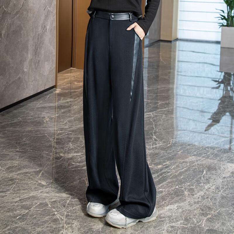 Sibaishe Women's Spliced Slimming Straight-Leg Casual Pants