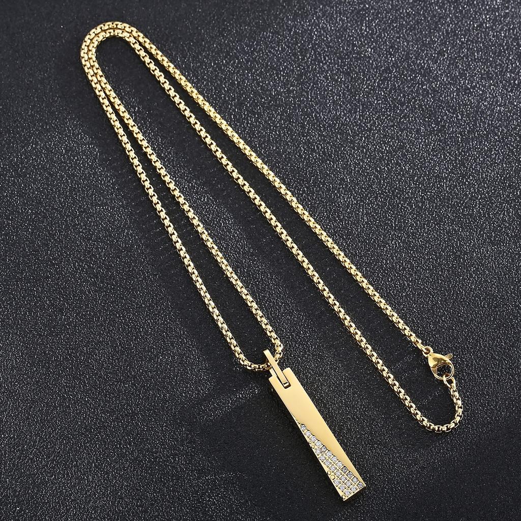 Hip Hop Gold Color Pendant Necklace Men's Women's Stainless Steel Cubic Zircon Charm Rock Jewelry Shiny Square Accessories