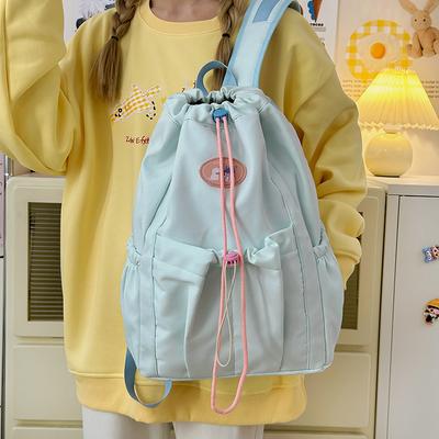Lässige einfache Schultasche Neues Mädchen Herz Kordelzug Beutel Pendler Reise Rucksack Schüler Klasse Vielseitiger Rucksack