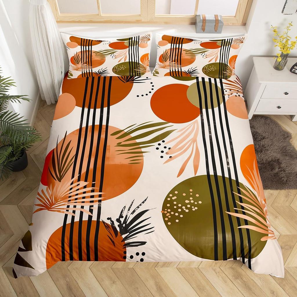 Palm Leaf Duvet Cover Twin Queen Nature Theme Tropical Leaves Bedding Set Boys Girls Boho Exotic Bohemian Style Comforter Cover