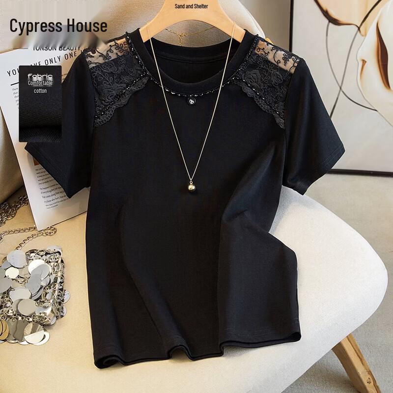 Women s Round Neck Short Sleeve Slim Fit Spliced T-Shirt L