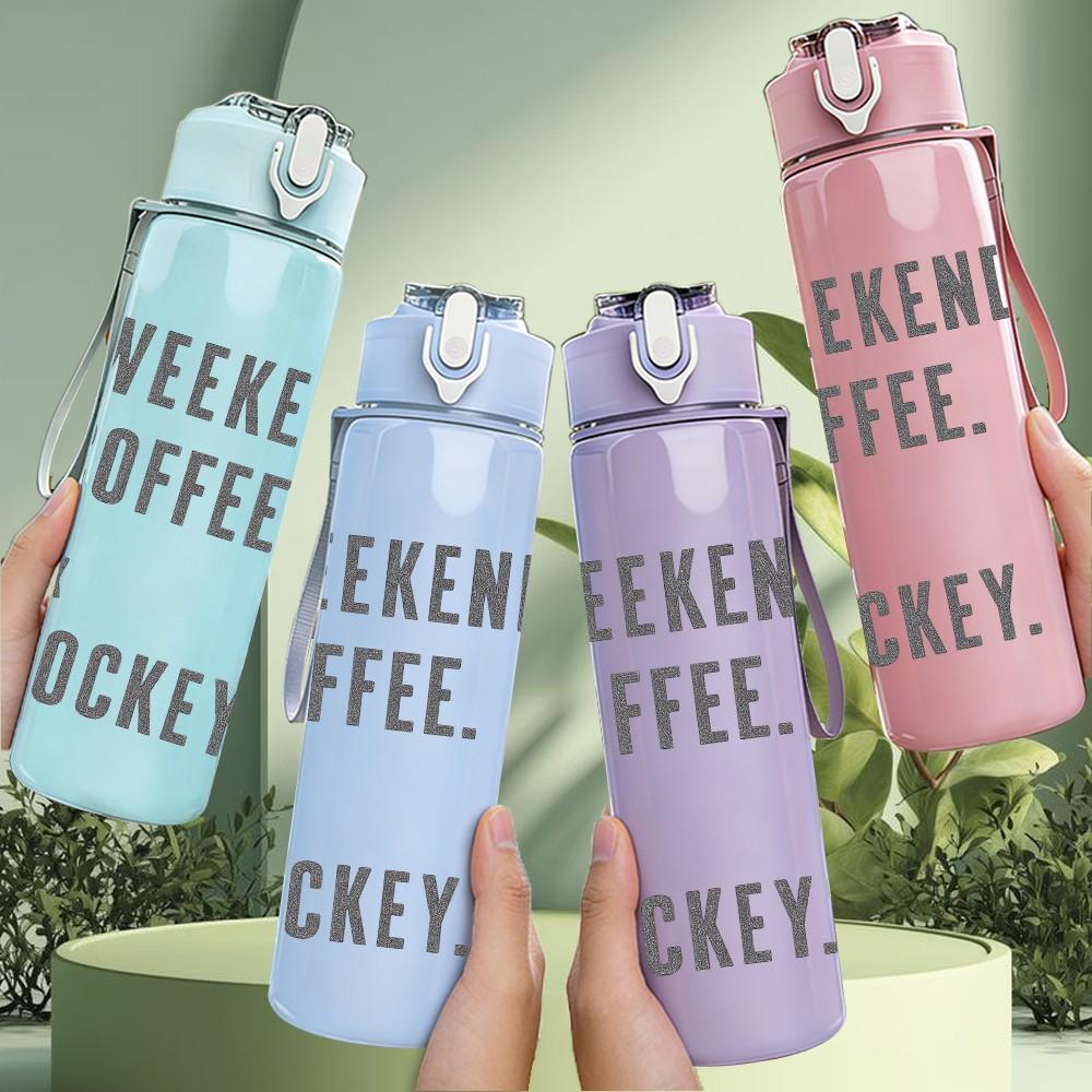 1PC Weekends Coffee And Hockey Text 750ml Color Plastic Sports Water Bottle Leakproof Flip Straw Lid Suitable for Sports Office Home Use