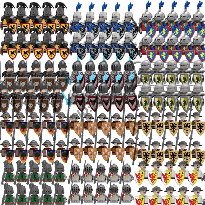 Mittelalterliche Actionfiguren Baustein Burg Miliz Tempelritter Römischer Infanteriesoldat Kreuzritter Spartaner Krieger Ziegelstein
