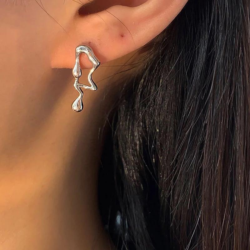 foxanry Prevent Allergy Stud Earrings New Fashion Hip Hop Vintage Simple Asymmetric Geometric Party Jewelry