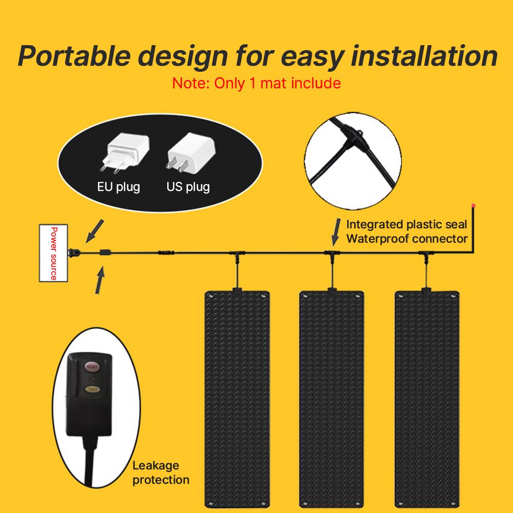 Connectable Snow Melting Mat 10x30in Anti-Slip Electric Heated Walkway Mat with Power Cord Fast