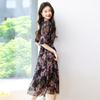 Elegant Floral Waist and Thin Dress for Women's Summer New Fashion Design Flared Sleeve Medium and Long Skirt
