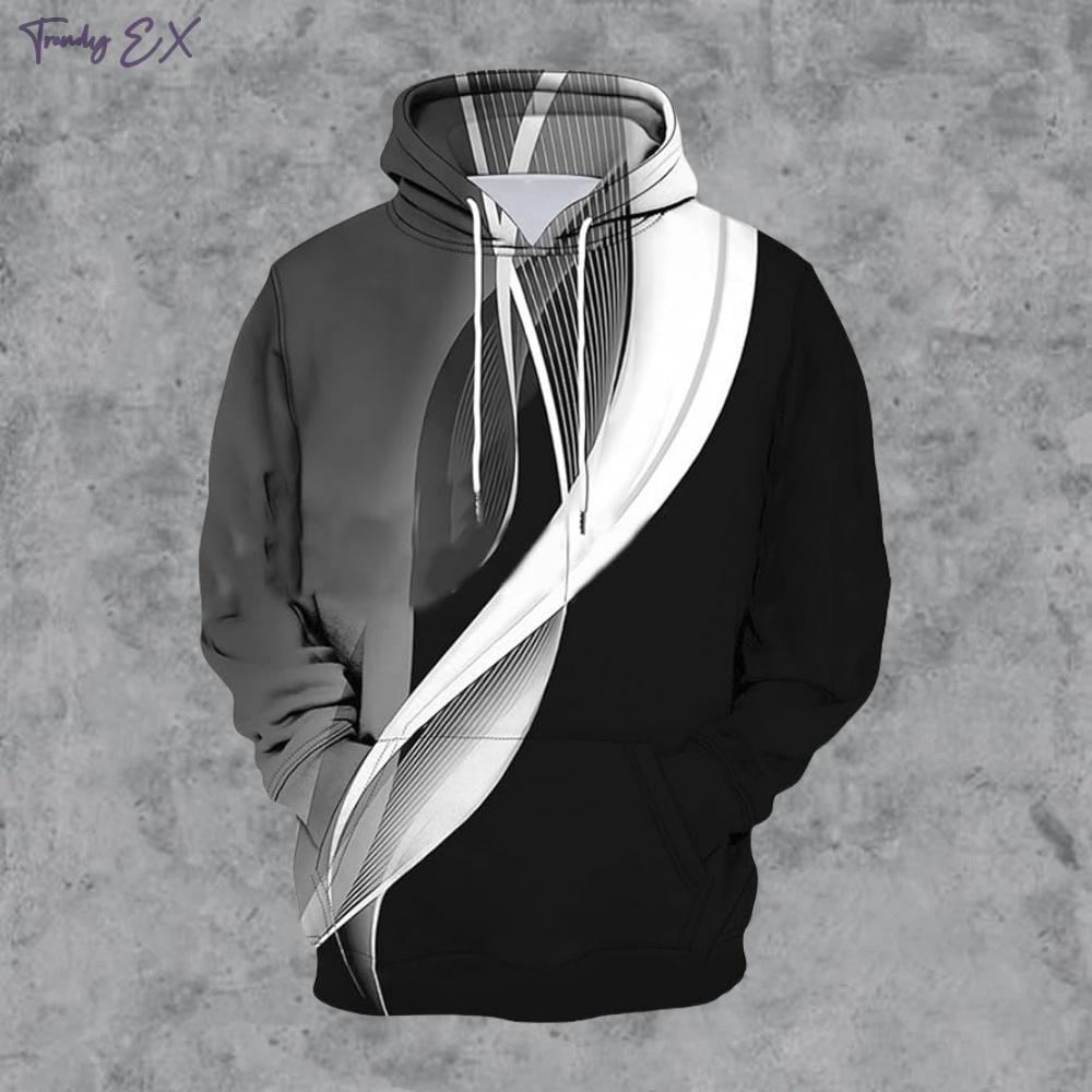 New Hot Men's Hoodies Fashion Color Blocking Print Casual Sports Graphic Hoodie Tops Harajuku Kangaroo Pocket Man Sweatshirts