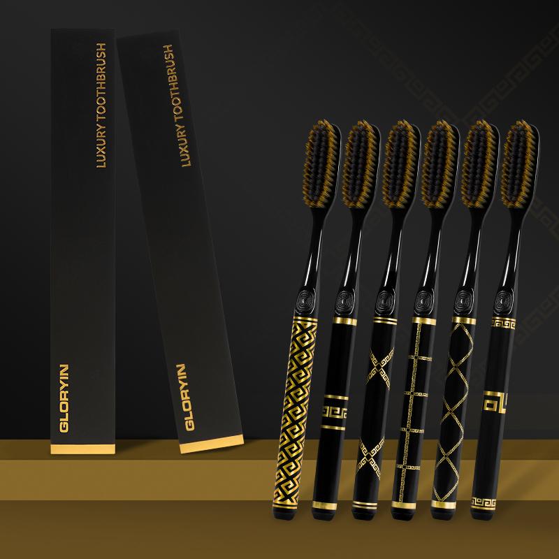 

GYN [individually boxed] new black gold printed handle extended brush head efficient cleaning soft bristle toothbrush