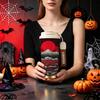 Tazza da caffè da 532 ml a tema Halloween thermos a scatto con cordino bicchiere da caffè con coperchio a scatto tazza da viaggio con cordino intrecciato tazza con coperchio a scatto a prova di perdite tazza portatile da auto