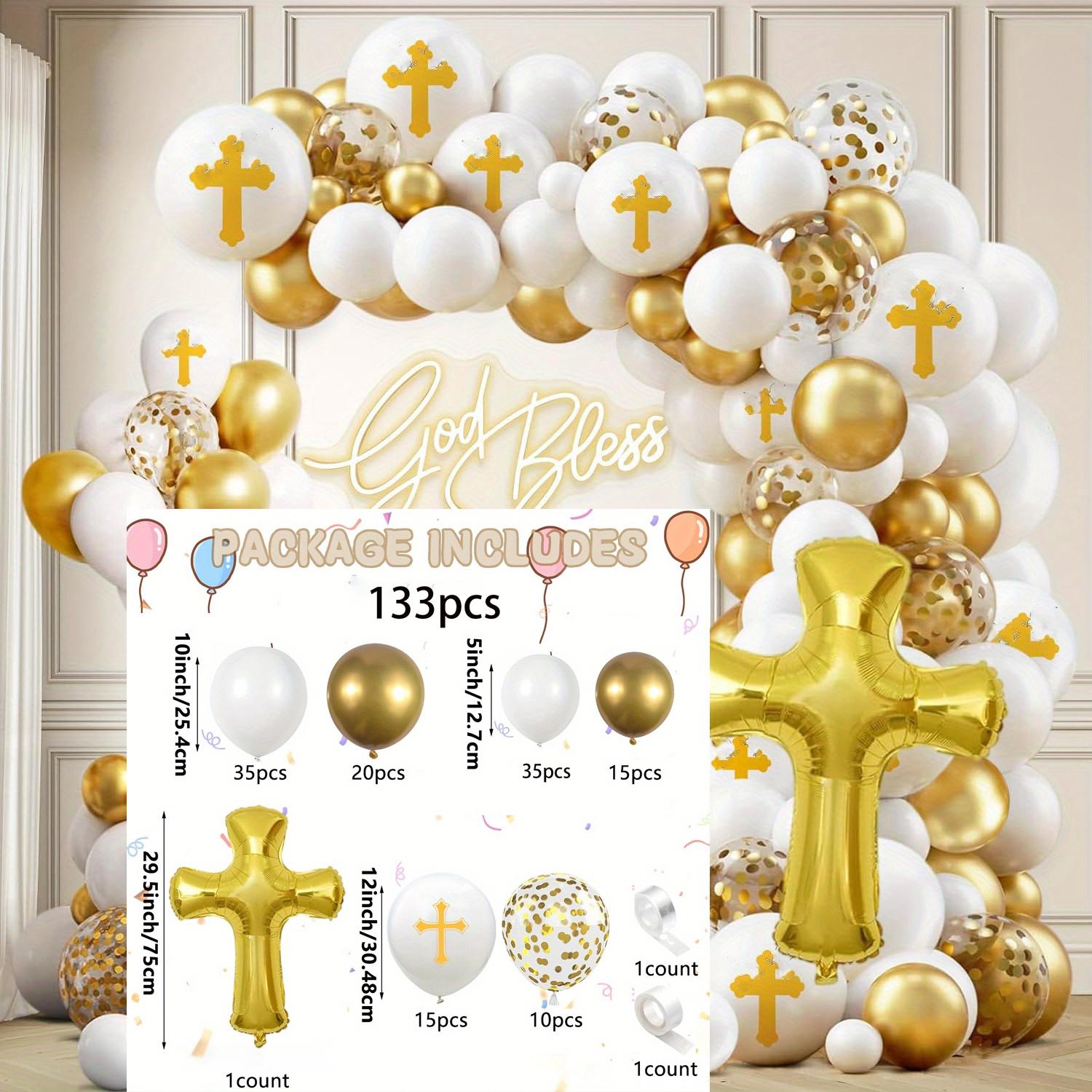 133pcs First Communion Balloon Garland Arch Set, Gold Cross Aluminum Film Balloon,for Communion Background, Baptismal Decoration Other
