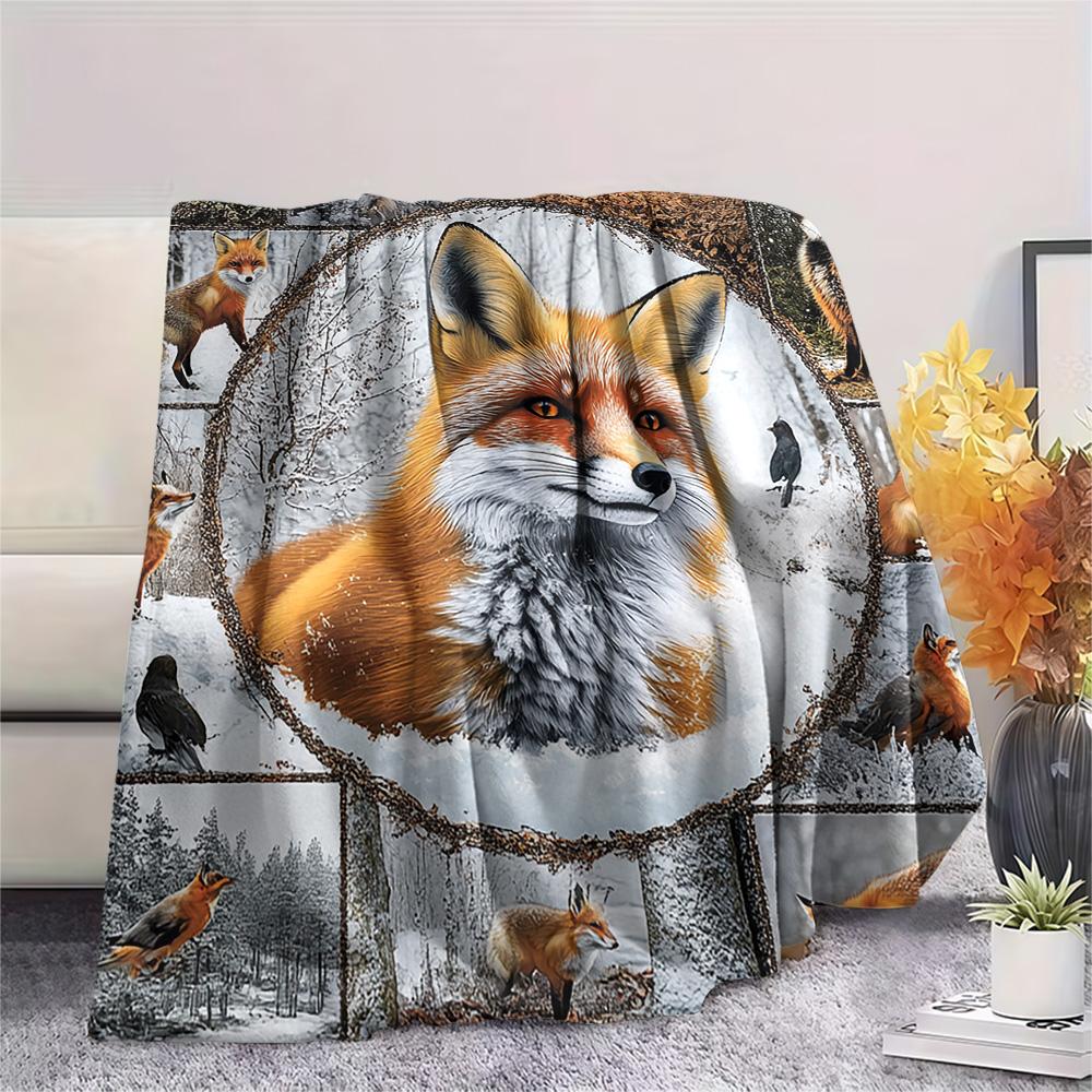 Fox Print Flannel Blanket, High quality Comfortable for All Seasons, Home Decor, Warmth and Comfort, Perfect for Christmas Gifts