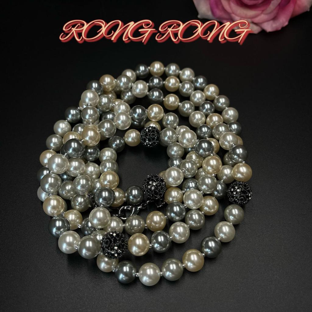 Vintage Shi Family Style Fragrant Two Tone Mixed Color Pearl Necklace Light Luxury Sweater Chain