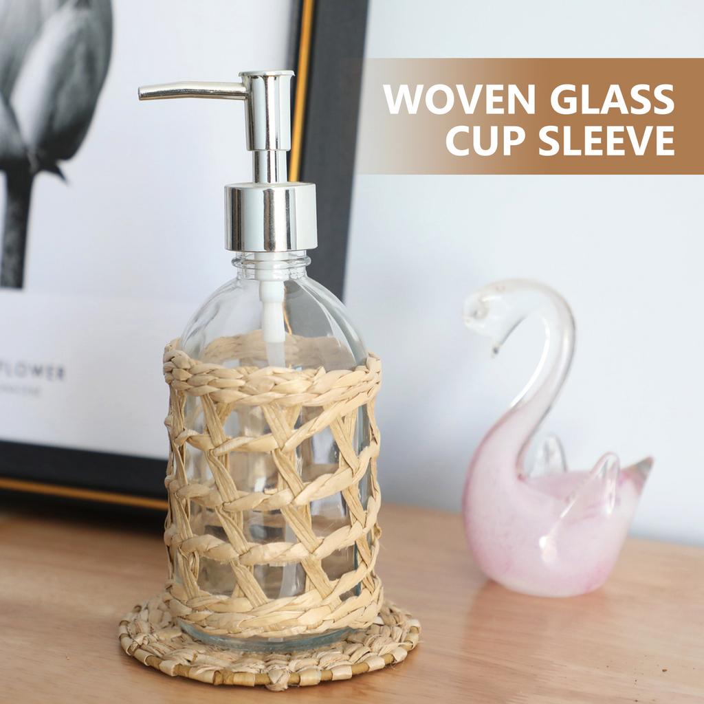 2 Pcs Straw Vase Set Cup Sleeves Rattan Cover Bracket Bunco Ornament Multicooker Glass Grass Trager Accesoeies