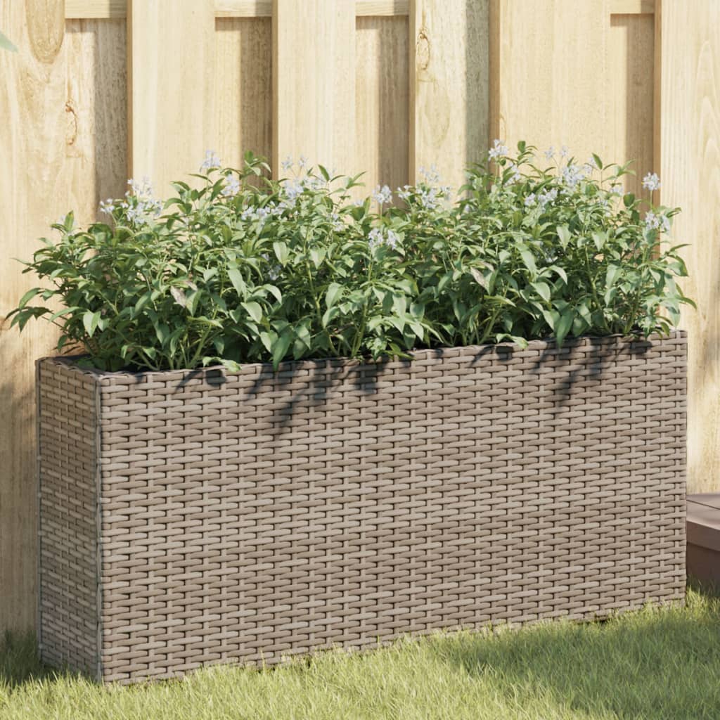 Vidaxl Garden Planter With 2 Inserts, Grey, 90X20X40 Cm, Pe Rattan