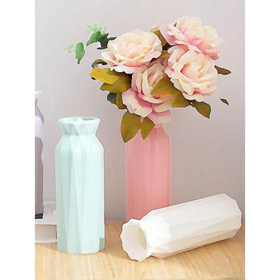 1 florero nórdico de plástico, florero rosa, azul, blanco y gris, decoración para el hogar y la sala de estar, maceta de plástico de cerámica de imitación.