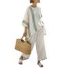 Women's Stripe 2 Piece Outfit Crew Neck Half Sleeve Top And Wide Leg Pants Set Casual Loose Beach Set