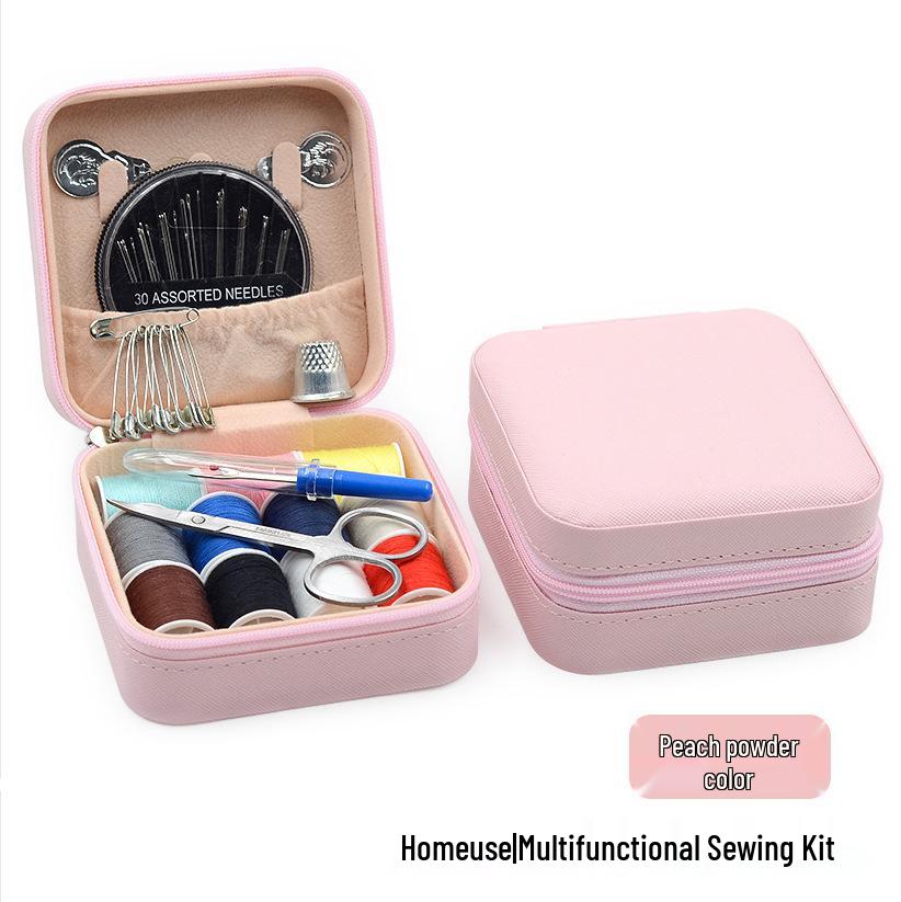 Retro-Style Faux PU Leather Sewing Box with Needle and Thread Set - Portable Household Essential Kit