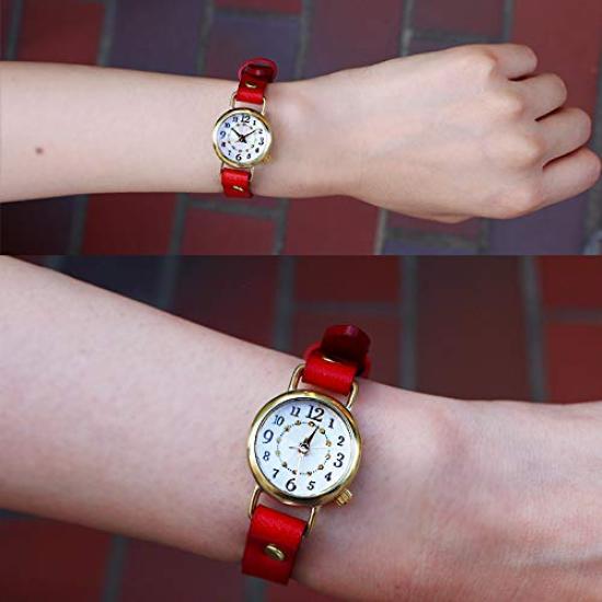 Rebic Damen-Armbanduhr, hergestellt in Japan, Quarz, batteriebetrieben, Lederarmband, Braungold (Braun)