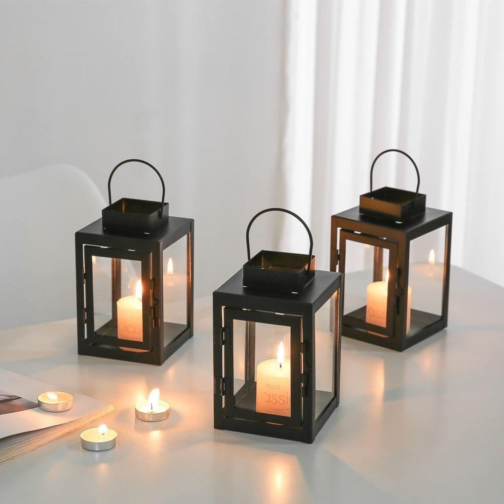 Wind-proof Iron Wind Lamp Wrought Iron Outdoor Hanging Lantern Lantern Candle Stand  Home Decor