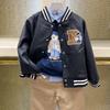 Boys' Trendy Leather Baseball Jacket with Embroidery - Spring/Autumn Style, Single-Breasted, Long-Sleeved Outerwear