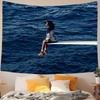 Ocean View Girl Sitting Wall Tapestry Sea Background Art Minimalist Decor Calm Vibes Nature Theme Room Design Coastal Aesthetic