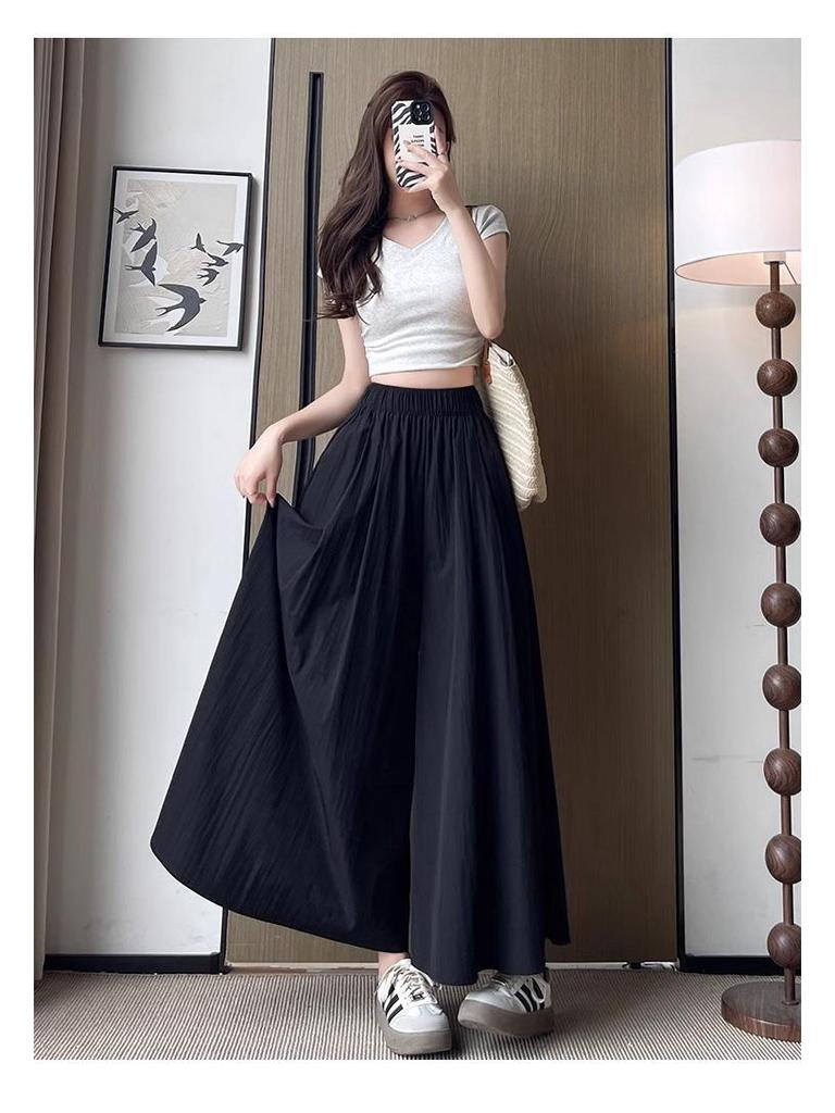Yamamoto Women's High Waist Ice Silk A-line Skirt Pants - Summer 2026 Collection, Plus Size, Wide Leg, Slimming Fit