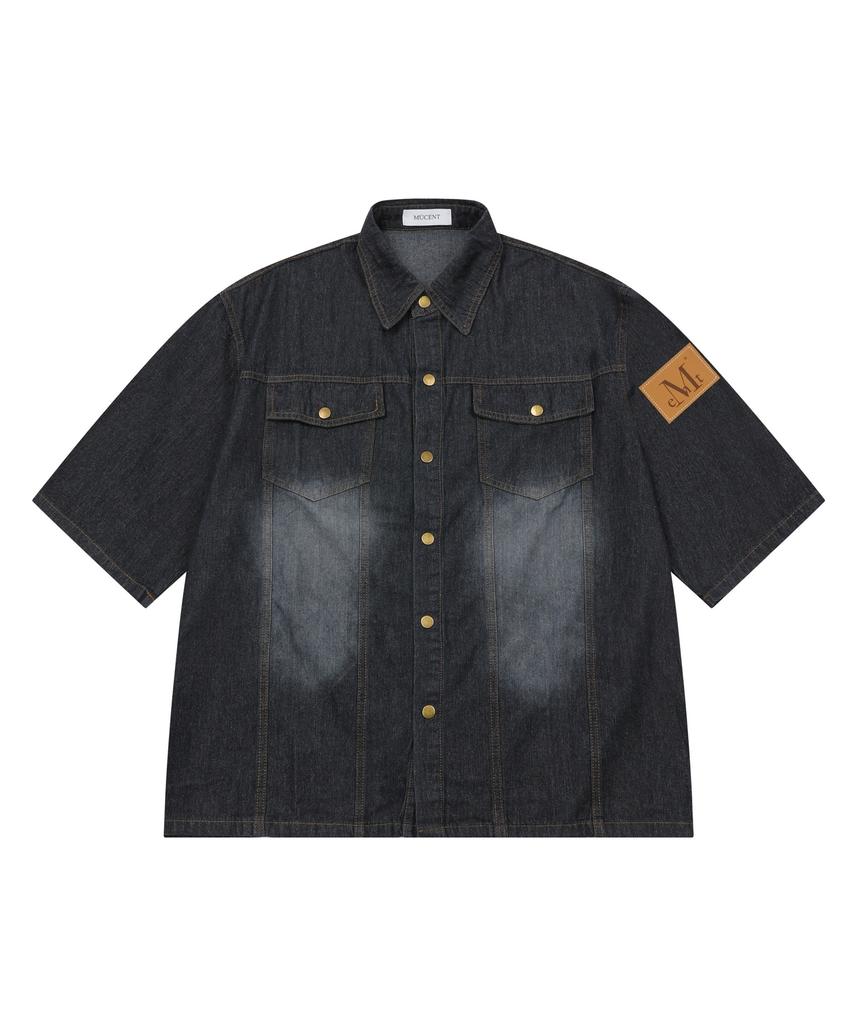 MUCENT Nerve Back Lettering Rolled-Up Denim Short Sleeve Shirt Unisex (2 Colors)