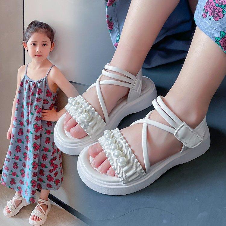 Girls Sandals 2025 Summer New Little Girl Little Princess Roman Shoes Children Soft Sole Korean Version of Beach Shoes