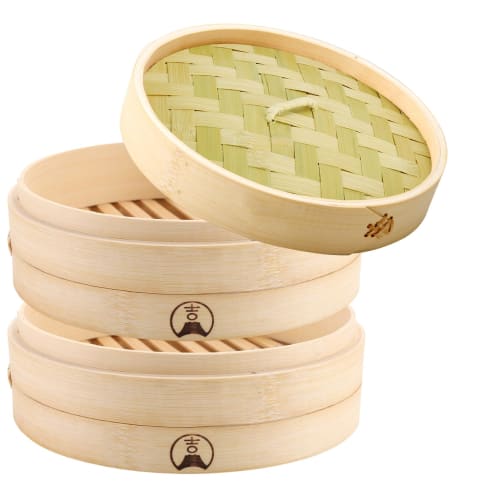 Yoshifuji Kogei Bamboo Steamer, 2-Tier Set, Steamer for Chinese Food, Includes 20 Bamboo Steamer Sheets (21cm, 2-Tier with Lid)
