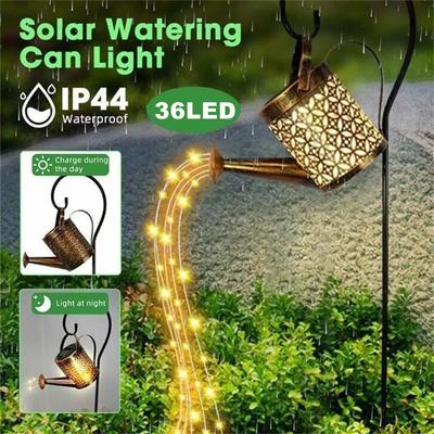 Dutá kovaná železná hvězdná sprchová lampa, solární konev, vílí světlo, zahradní dekorace, sprcha a světlo, dekorace na trávník a nádvoří