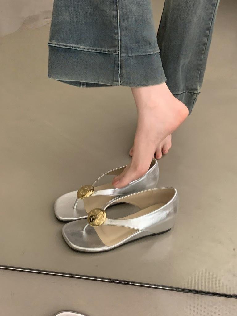 4cm inner height increase toe sandals women's shoes new with skirt square head shoes