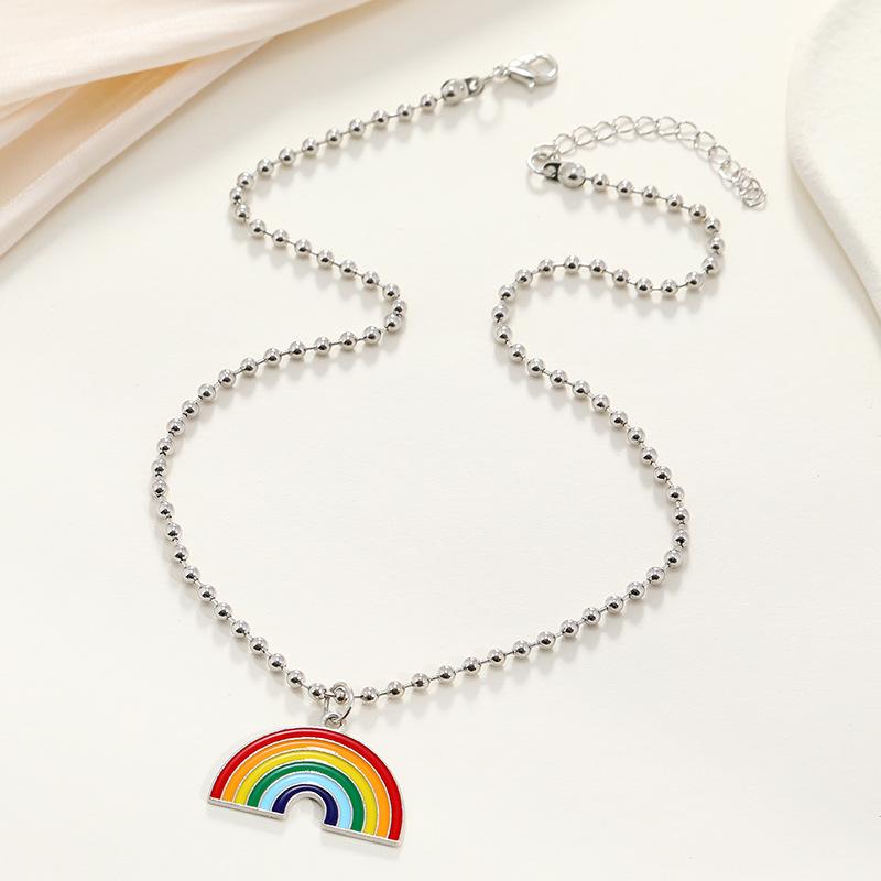 Harajuku Rainbow Heart Enamel Pendant Necklace