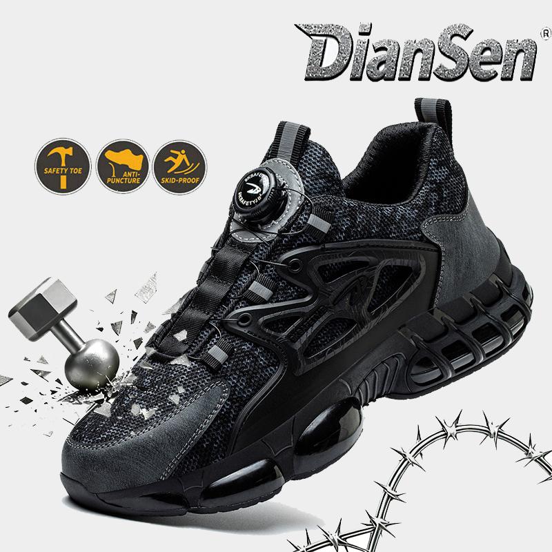 Chaussures d'assurance travail pour hommes, chaussures de sécurité anti-écrasement et anti-perforation, chaussures de travail résistantes à l'usure à bouton rotatif, chaussures de protection