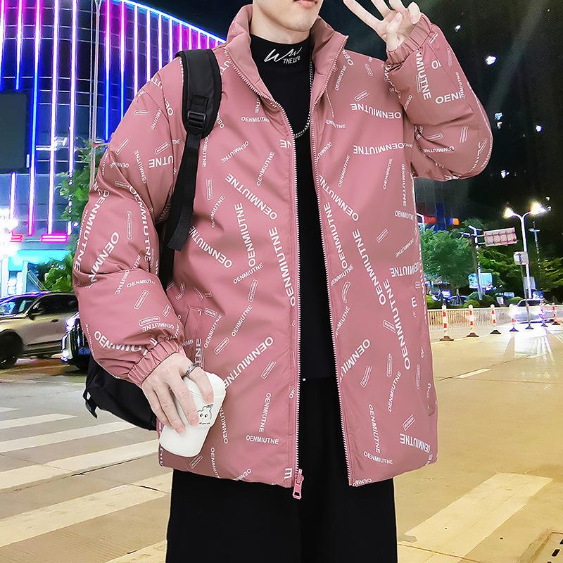 

Двусторонняя мужская куртка с хлопковой подкладкой, утепленная куртка с воротником-стойкой, студенческая куртка, молодежная куртка, куртка для хлеба 4XL розовый