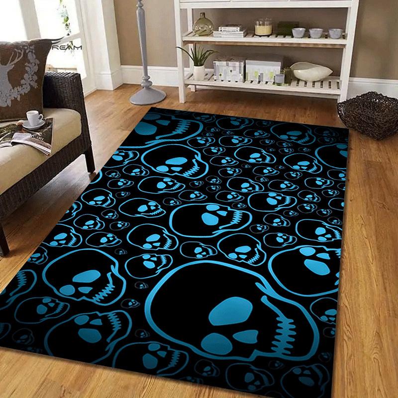 1pc Blue Skull Print, Design Area Rug - Soft, Anti-Slip, and Durable Gaming Room Decor for Bedroom, Living Room