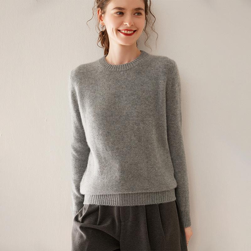 Women's Double-Strand Thickened Cashmere Pullover Sweater - Warm & Versatile Round Neck for Autumn/Winter