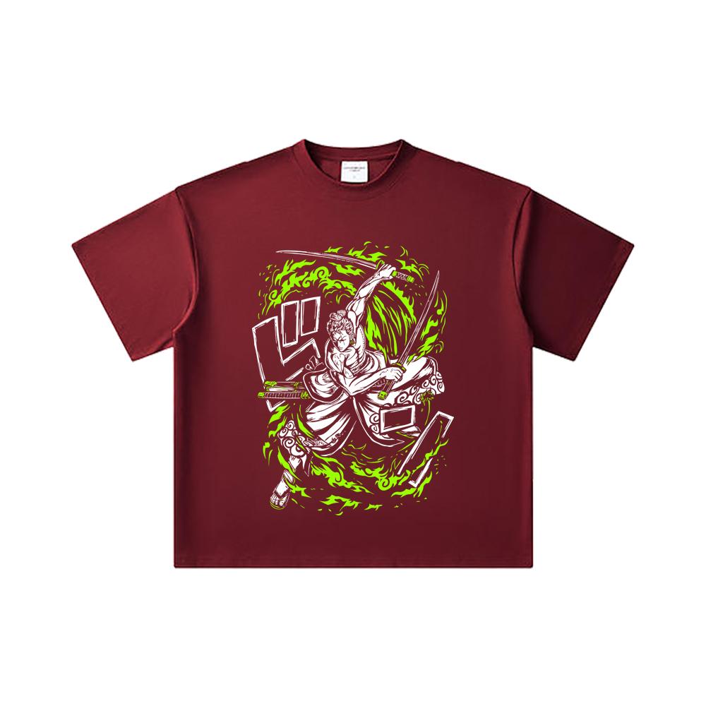 260 GSM Double Yarn 32 Count 100% Cotton One Piece V66 Zoro Print Unisex Heavy Cotton T Shirt