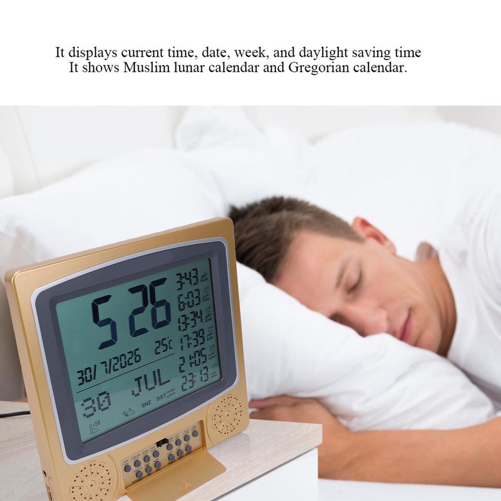 Digital Automatic Islamic Muslim Prayer Azan Alarm Clock Table Desk Clock Gold