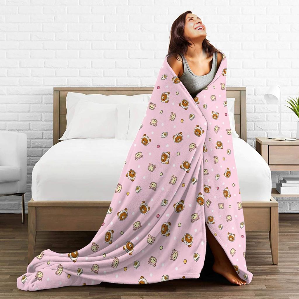 Cartoon Rilakkuma Anime Girls Blanket Super Soft Novelty Plush Throw Blanket For Home Decor Travel Flannel Bedspread Bed Cover